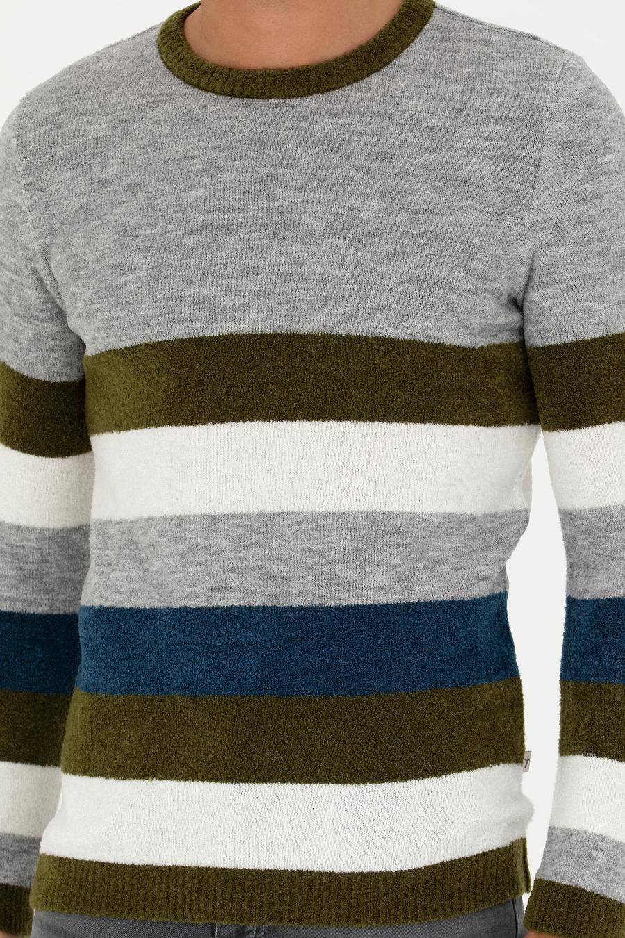 Haki Slim Fit Bisiklet Yaka Triko Kazak - 50271626017