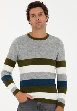 Haki Slim Fit Bisiklet Yaka Triko Kazak