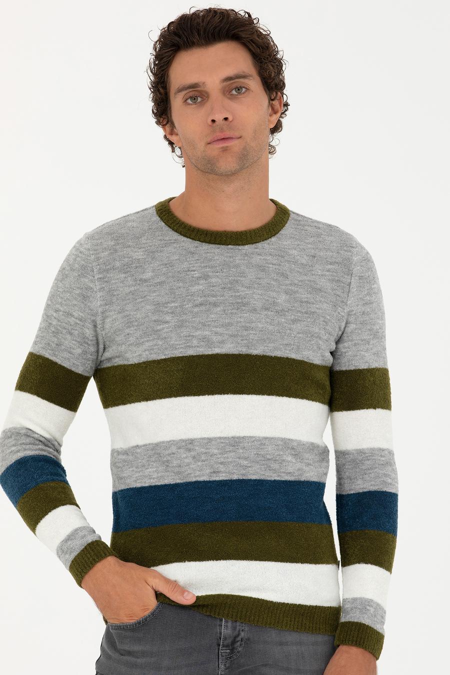 Haki Slim Fit Bisiklet Yaka Triko Kazak - 50271626017