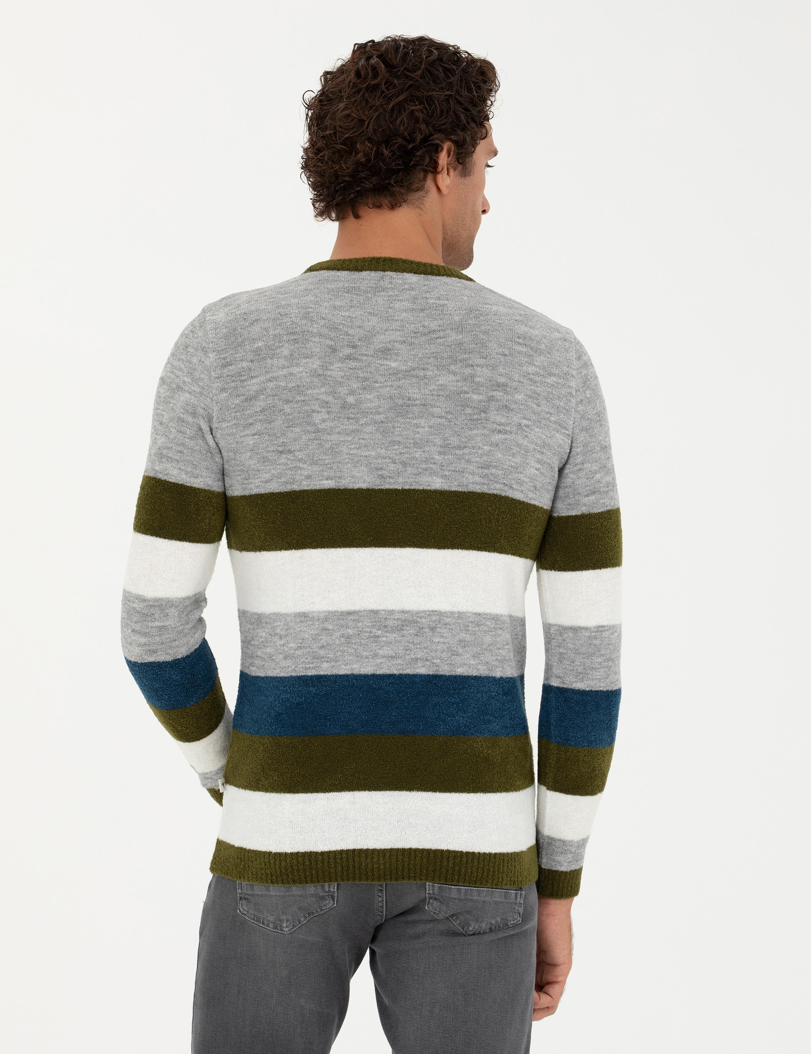 Haki Slim Fit Bisiklet Yaka Triko Kazak - 50271626017
