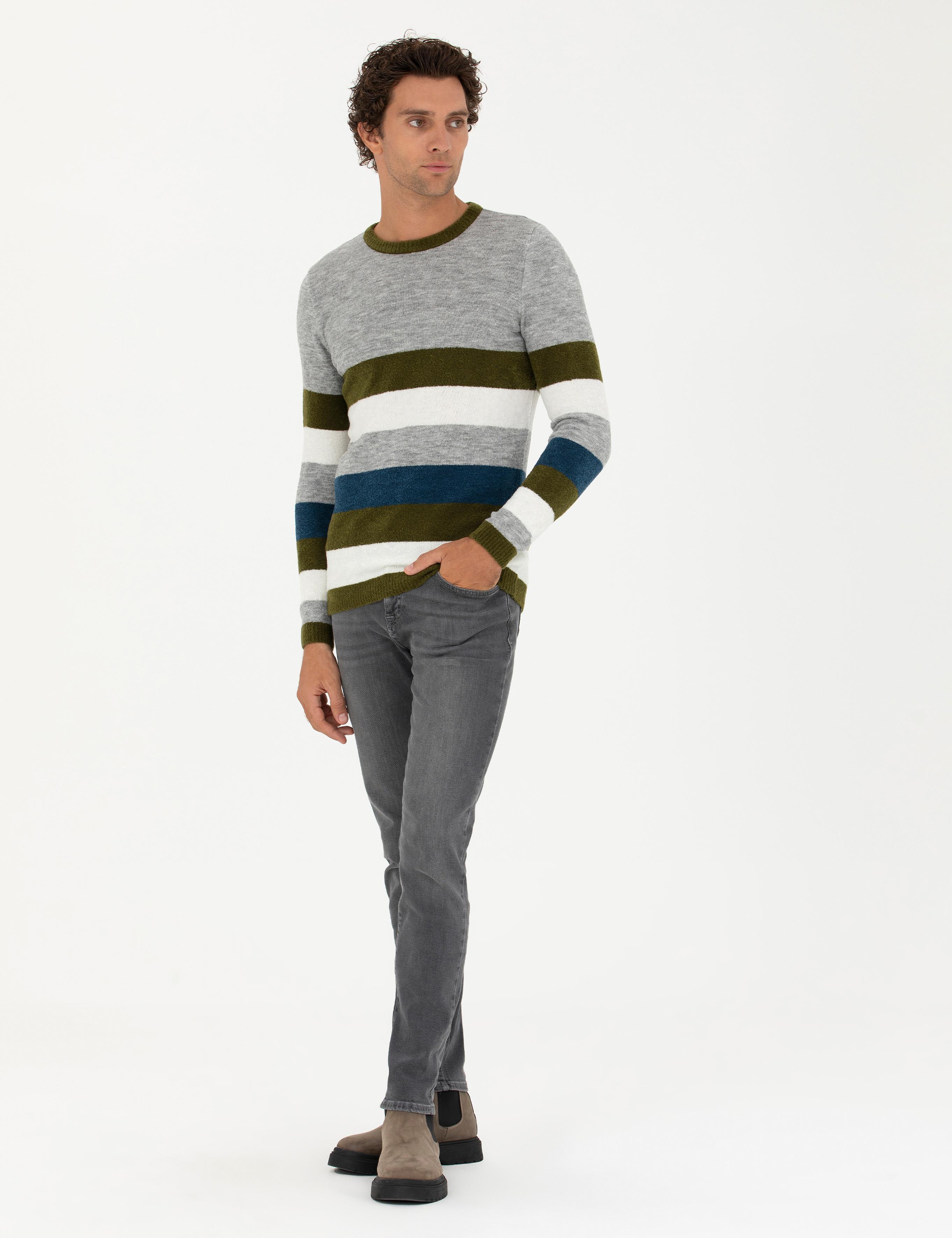 Haki Slim Fit Bisiklet Yaka Triko Kazak - 50271626017