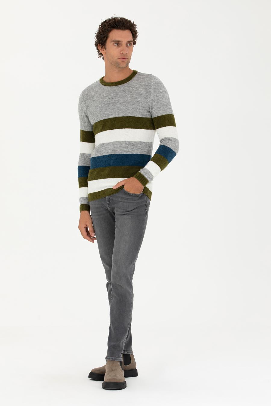 Haki Slim Fit Bisiklet Yaka Triko Kazak - 50271626017