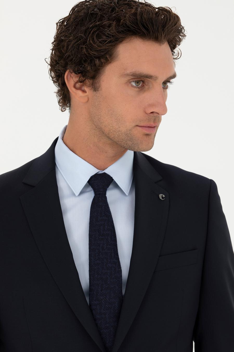 Lacivert Slim Fit Yün Karışımlı Klasik Ceket - 50277430002