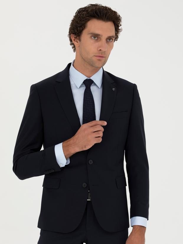 Lacivert Slim Fit Yün Karışımlı Klasik Ceket