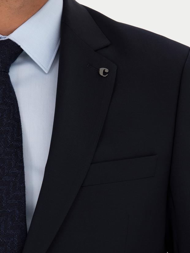 Lacivert Slim Fit Yün Karışımlı Klasik Ceket