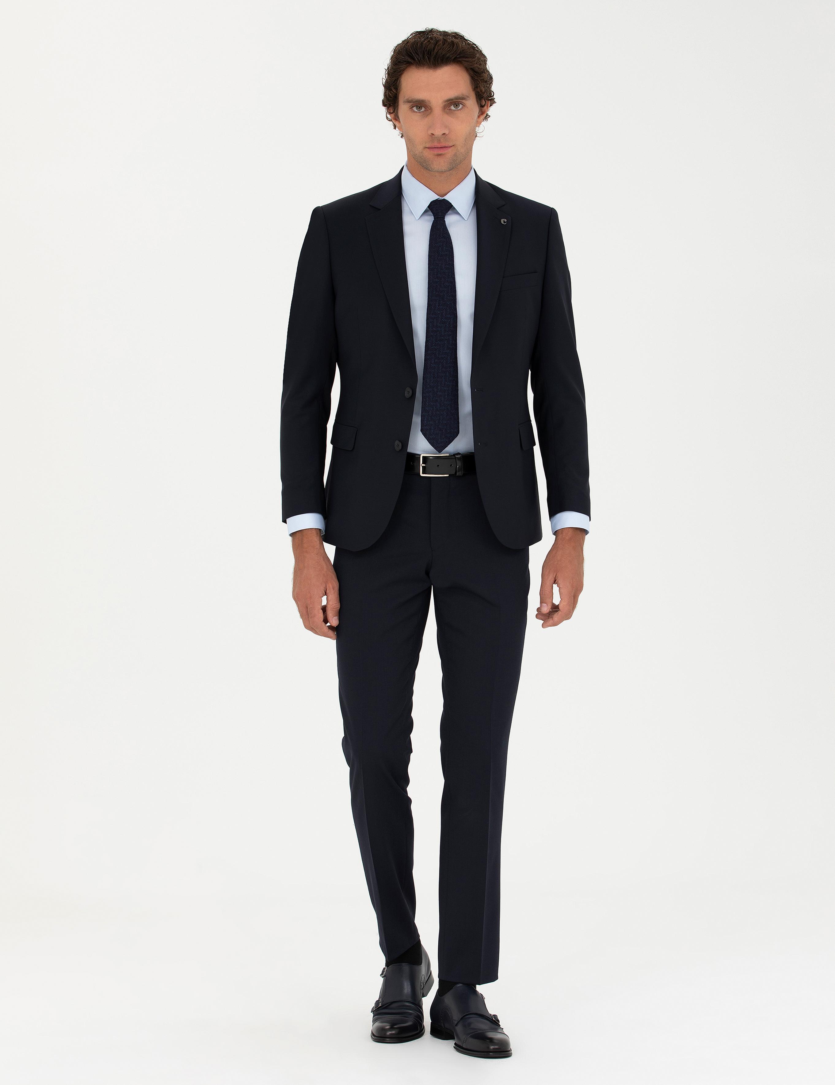 Lacivert Slim Fit Yün Karışımlı Klasik Ceket - 50277430002