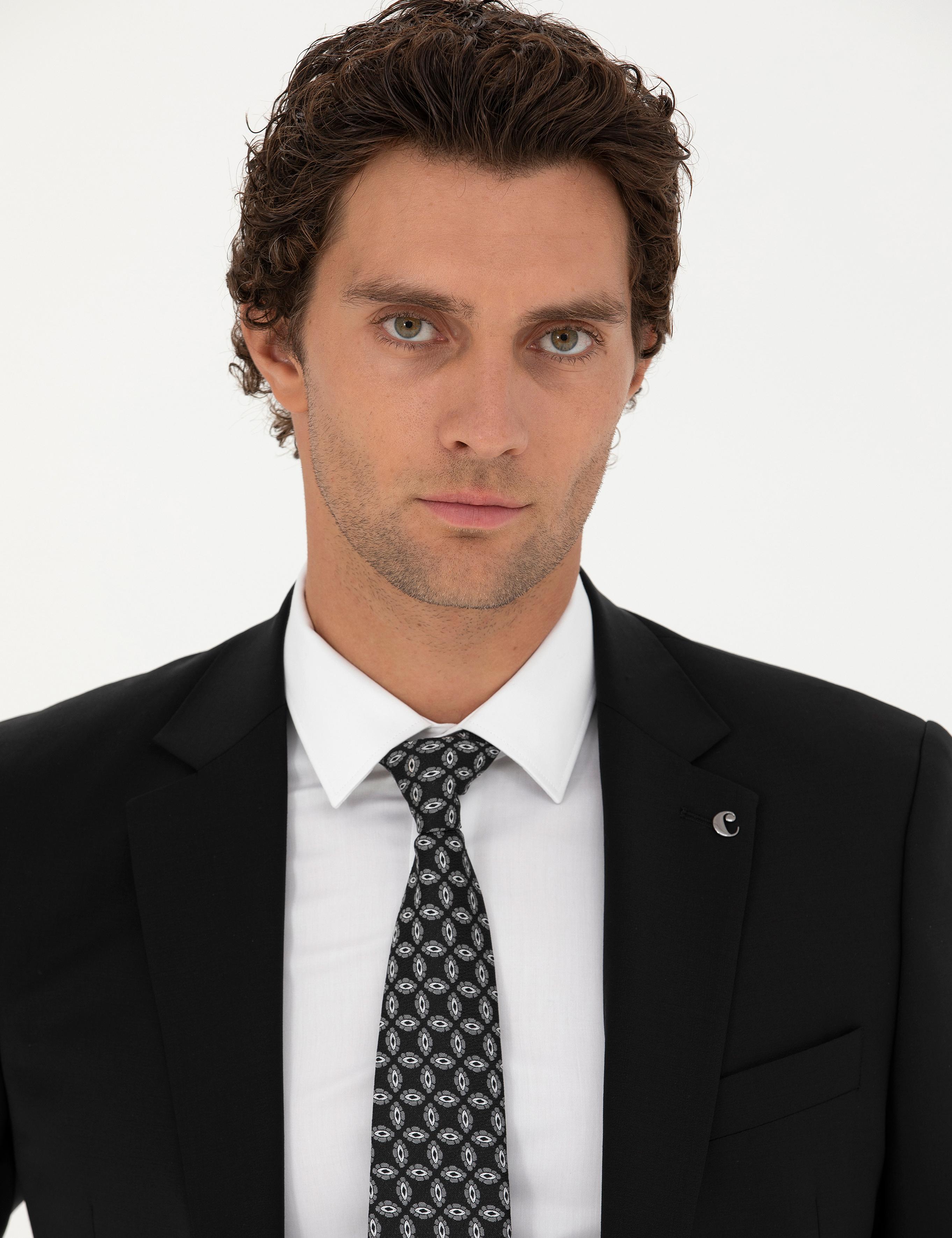 Siyah Slim Fit Yün Karışımlı Klasik Ceket - 50277430035