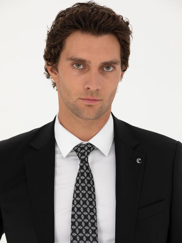 Siyah Slim Fit Yün Karışımlı Klasik Ceket