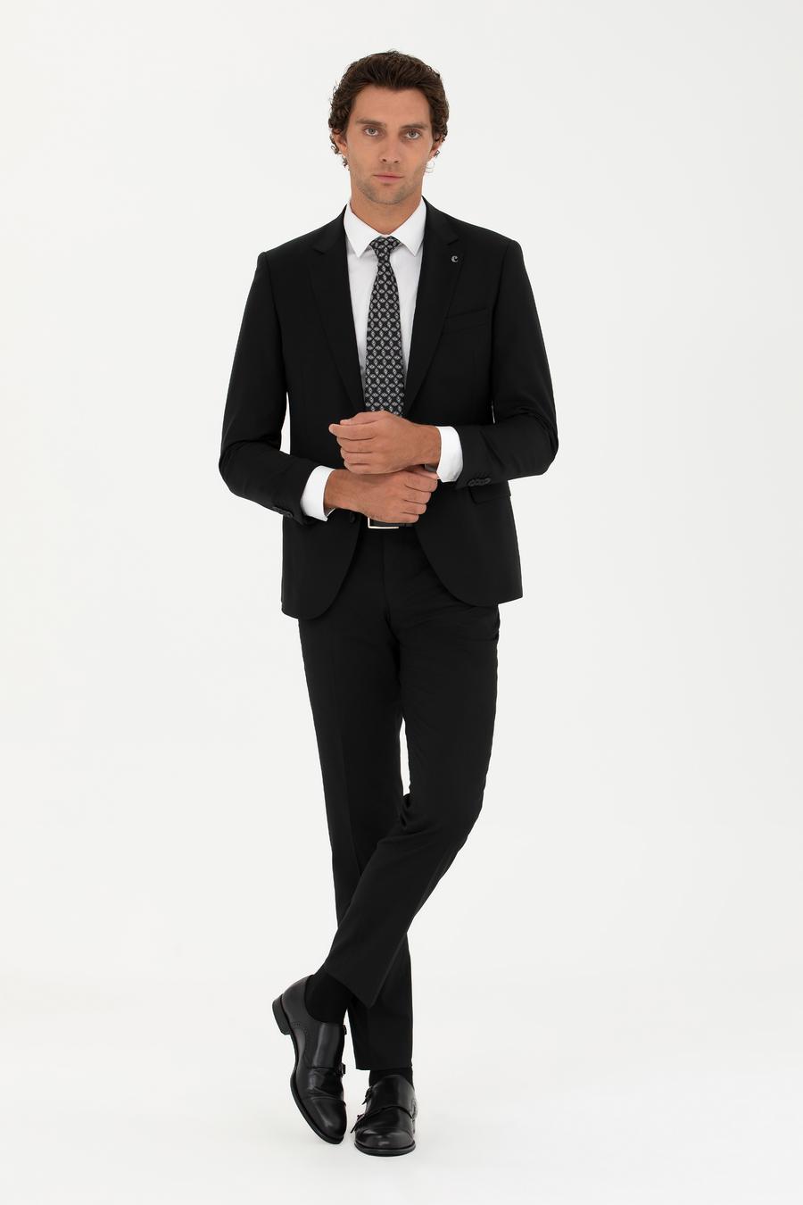 Siyah Slim Fit Yün Karışımlı Klasik Ceket - 50277430035