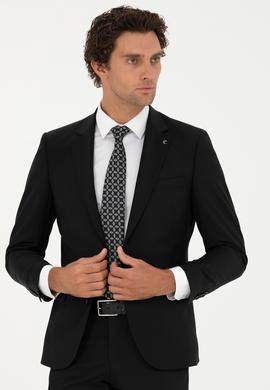 Siyah Slim Fit Yün Karışımlı Klasik Ceket