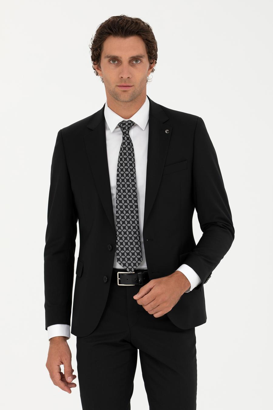 Siyah Slim Fit Yün Karışımlı Klasik Ceket - 50277430035
