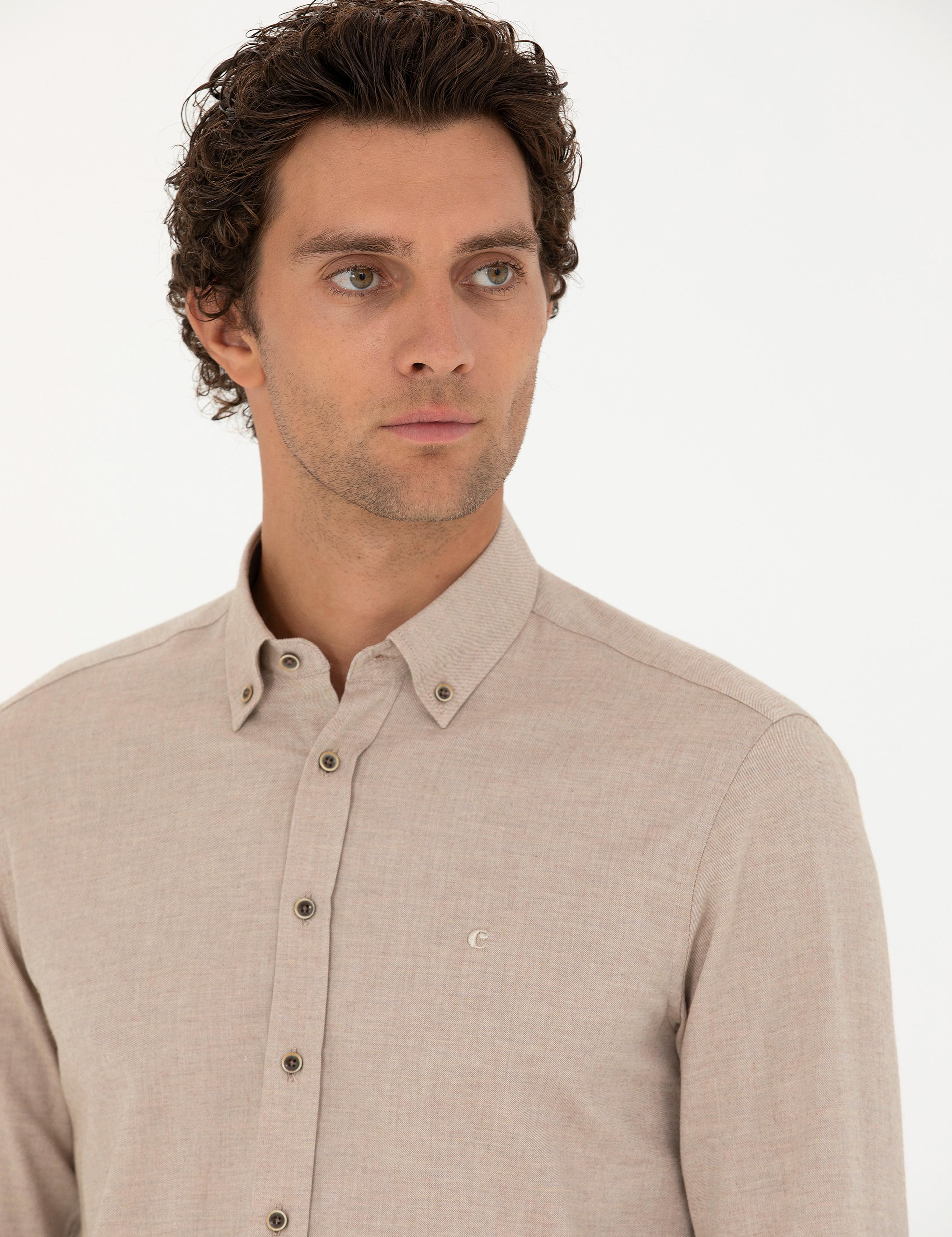 Bej Slim Fit Uzun Kollu Gömlek - 50279988192