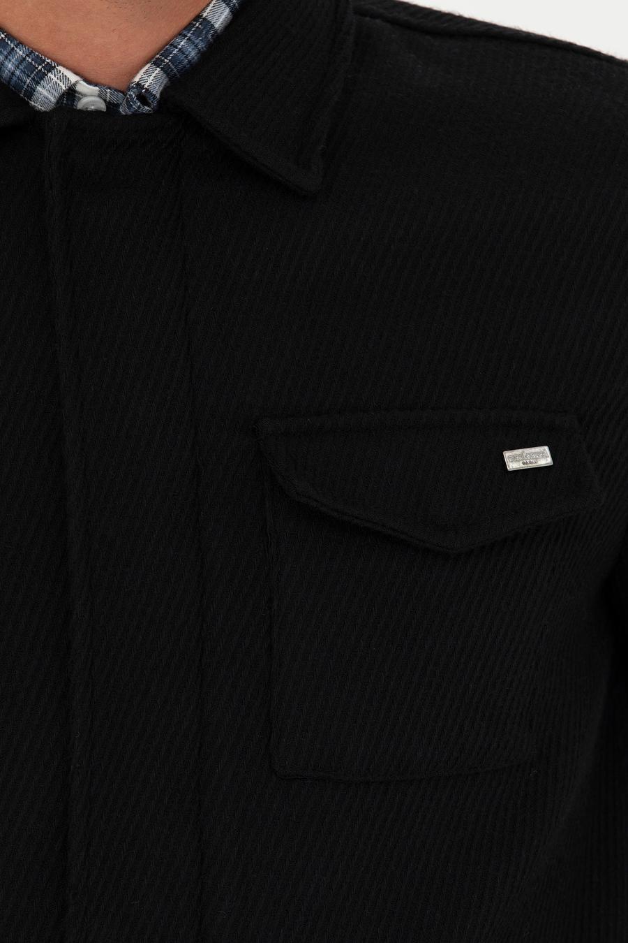 Siyah Slim Fit Yün Karışımlı Dokulu Kaşe Mont - 50274681014