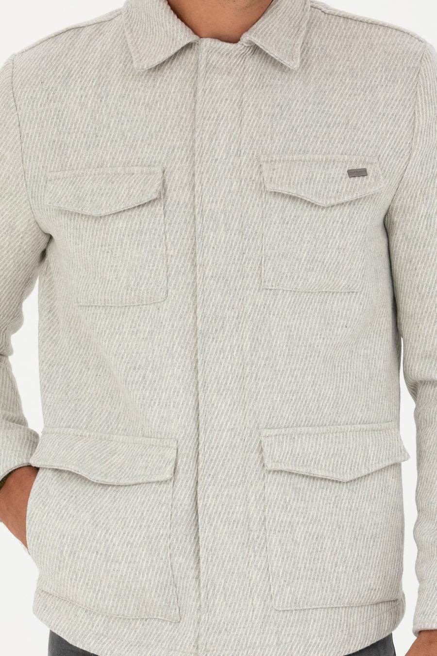 Gri Melanj Slim Fit Yün Karışımlı Dokulu Kaşe Mont - 50274681047