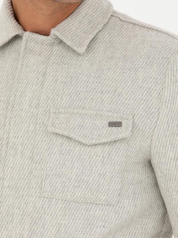 Gri Melanj Slim Fit Kaşe Mont