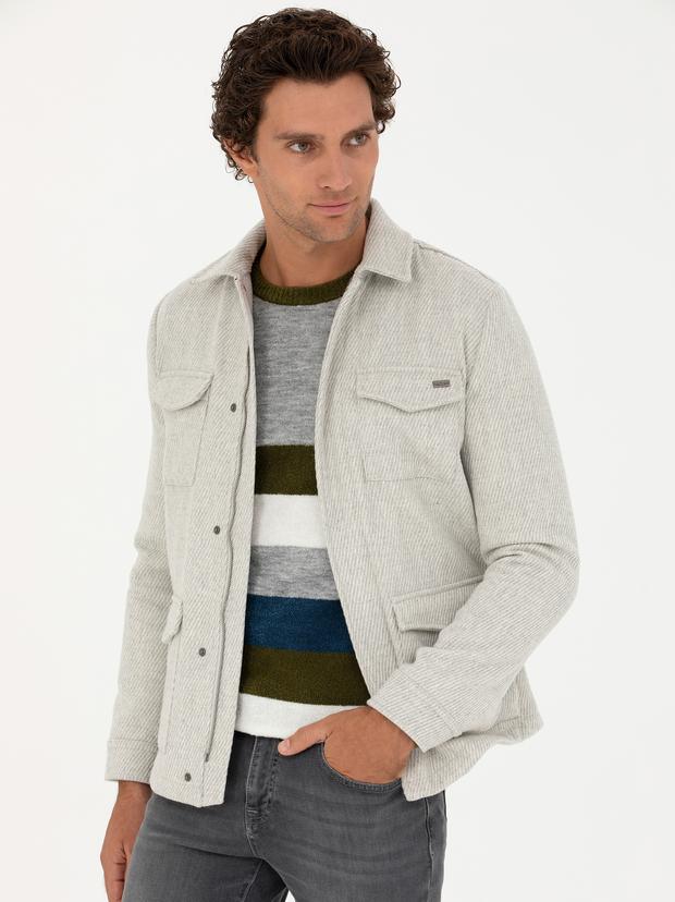 Gri Melanj Slim Fit Kaşe Mont