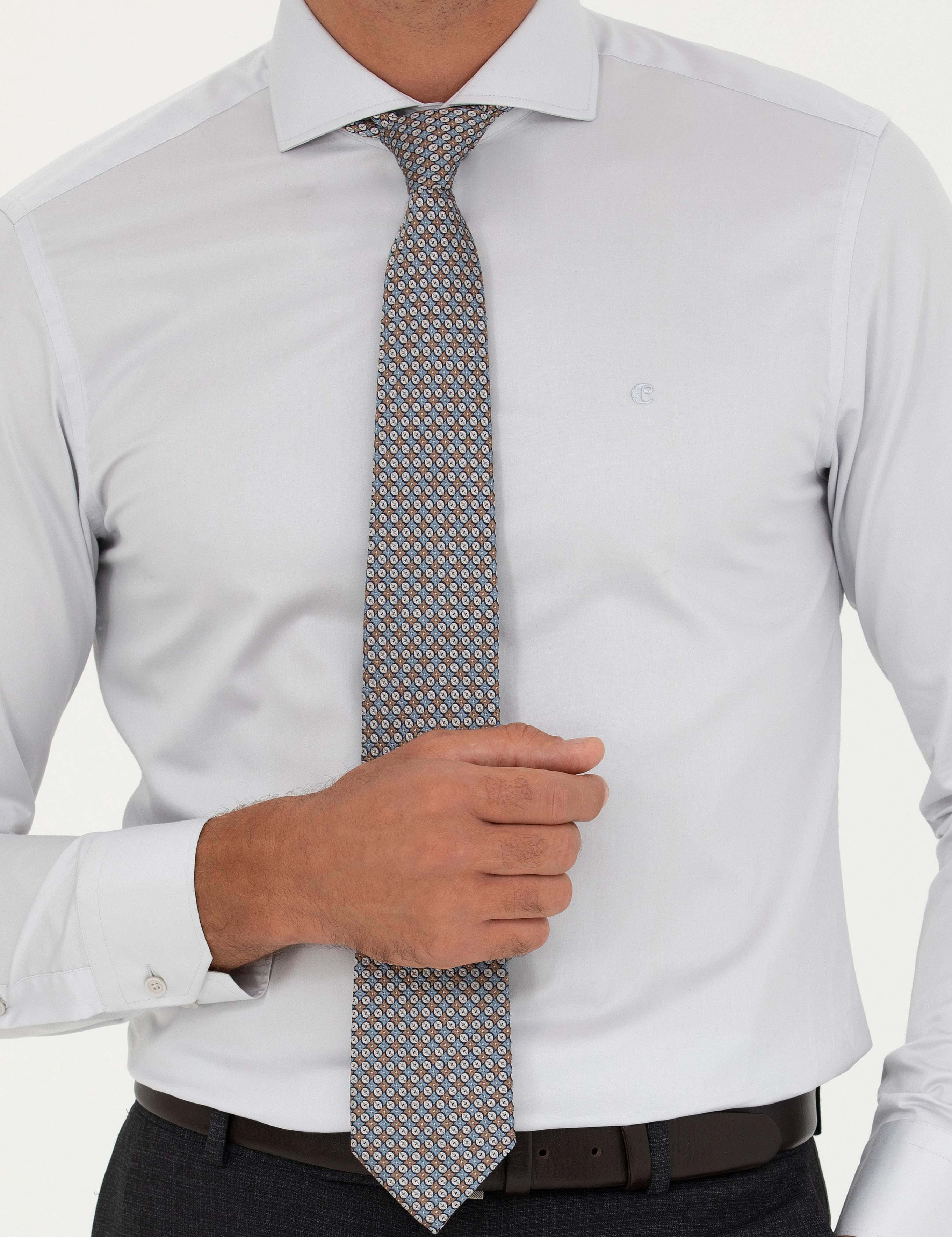 Açık Gri Slim Fit Uzun Kollu Basic Gömlek - 50229004106
