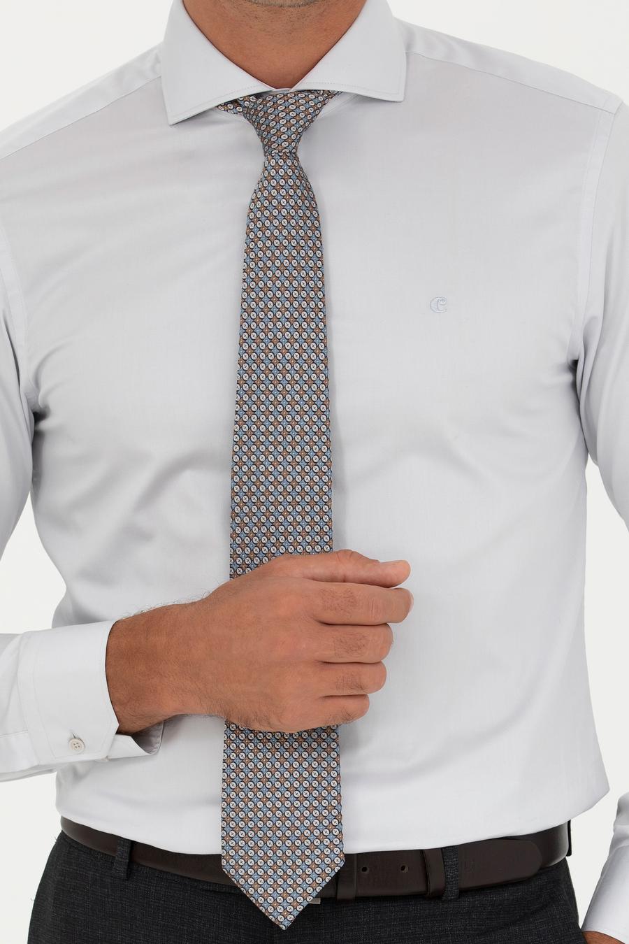 Açık Gri Slim Fit Uzun Kollu Basic Gömlek - 50229004106