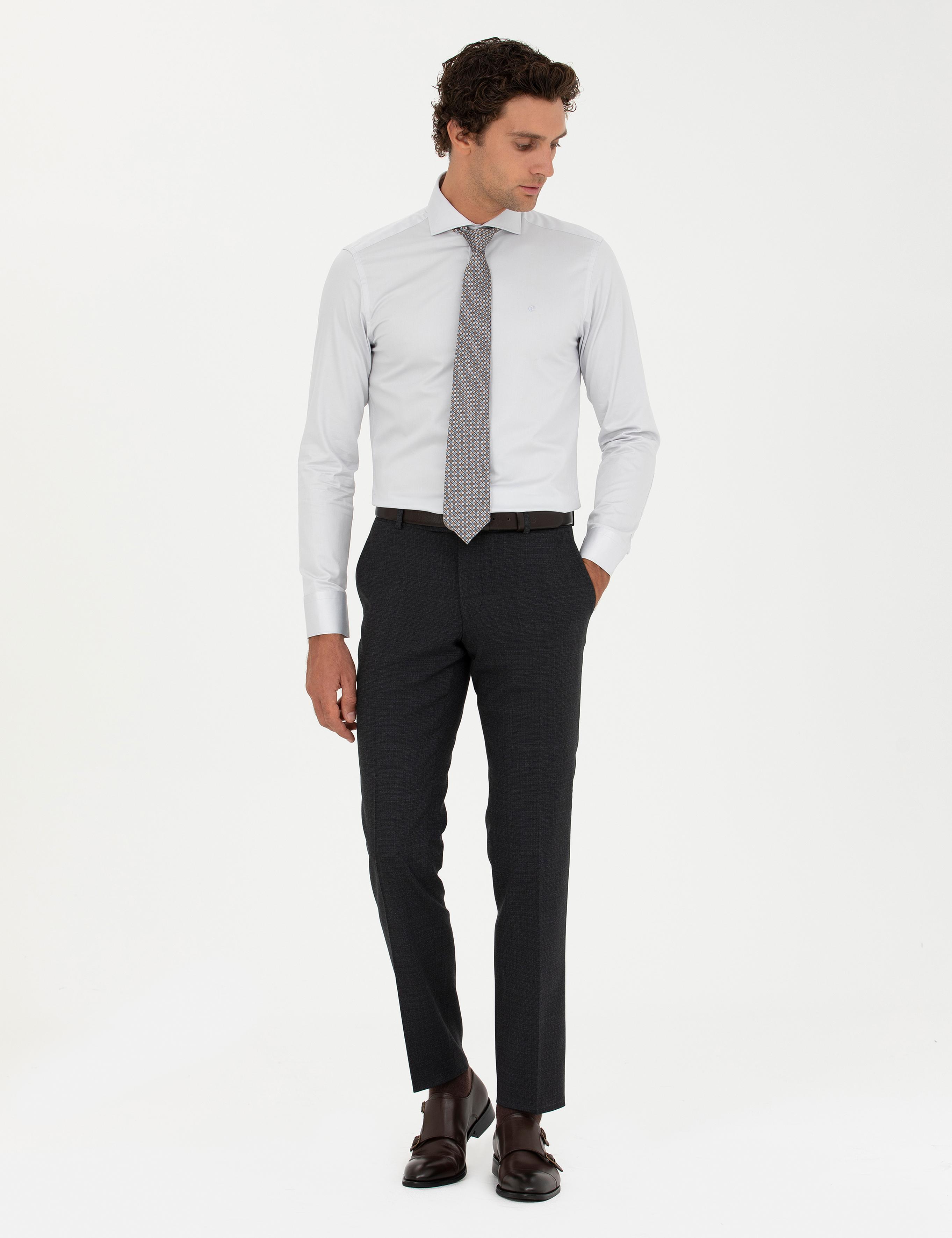 Açık Gri Slim Fit Uzun Kollu Basic Gömlek - 50229004106