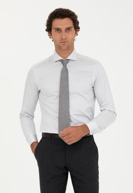 Açık Gri Slim Fit Uzun Kollu Basic Gömlek