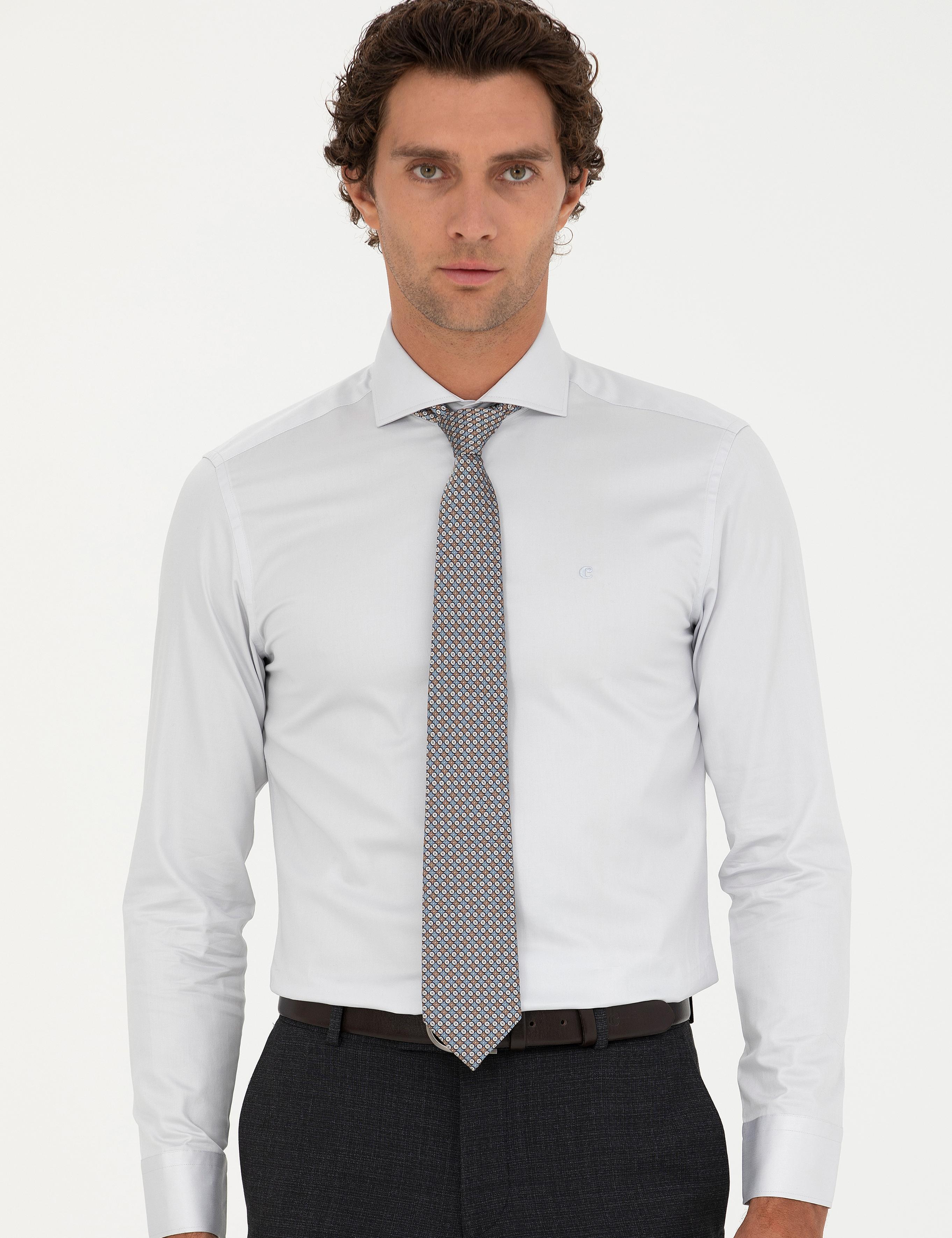Açık Gri Slim Fit Uzun Kollu Basic Gömlek - 50229004106