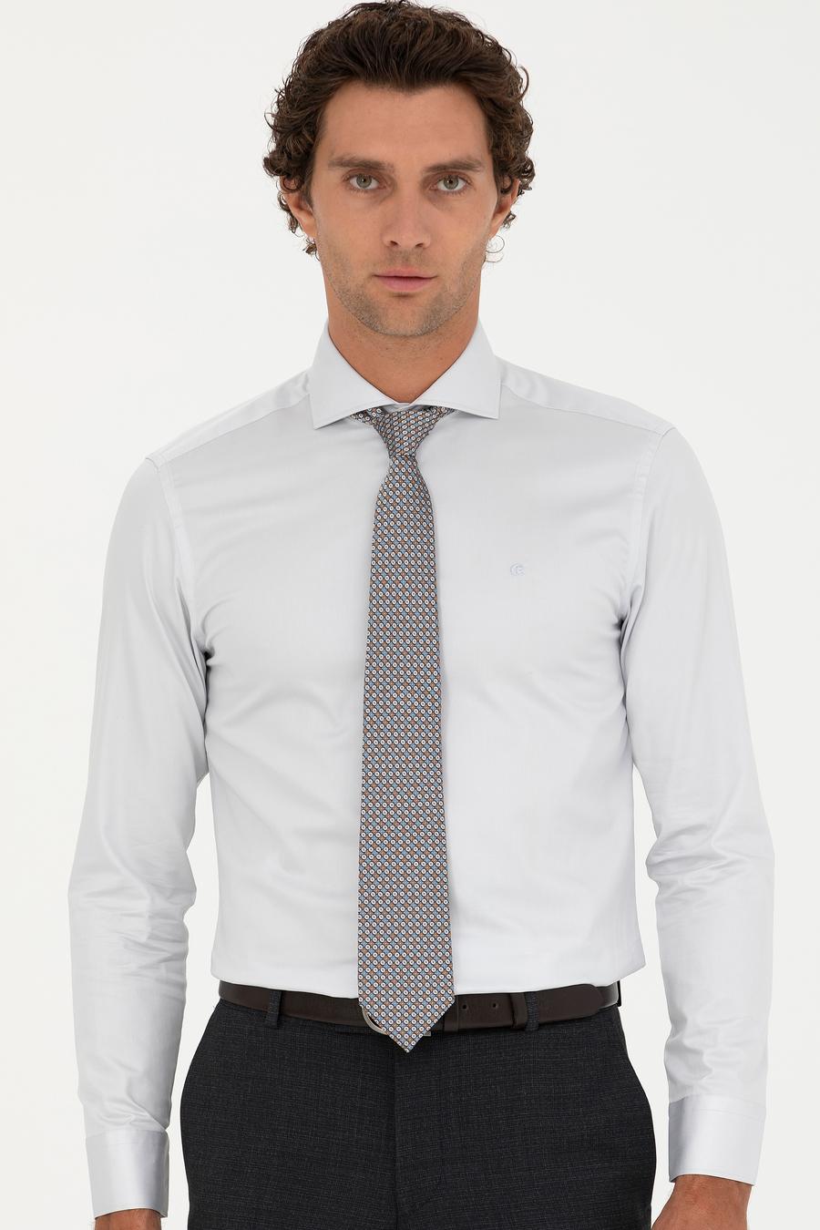 Açık Gri Slim Fit Uzun Kollu Basic Gömlek - 50229004106