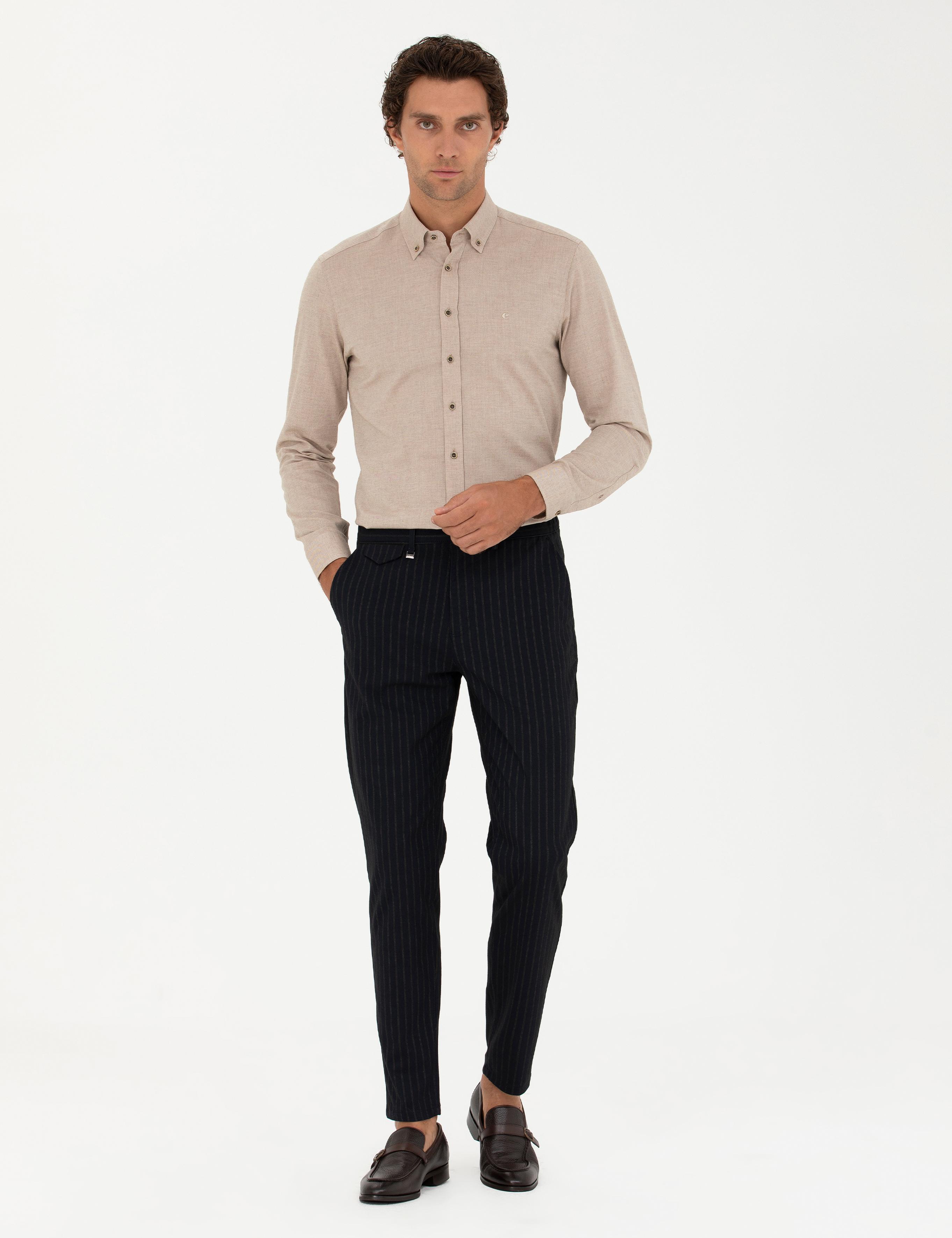 Lacivert Carrot Fit Çizgili Kanvas Pantolon - 50273976082