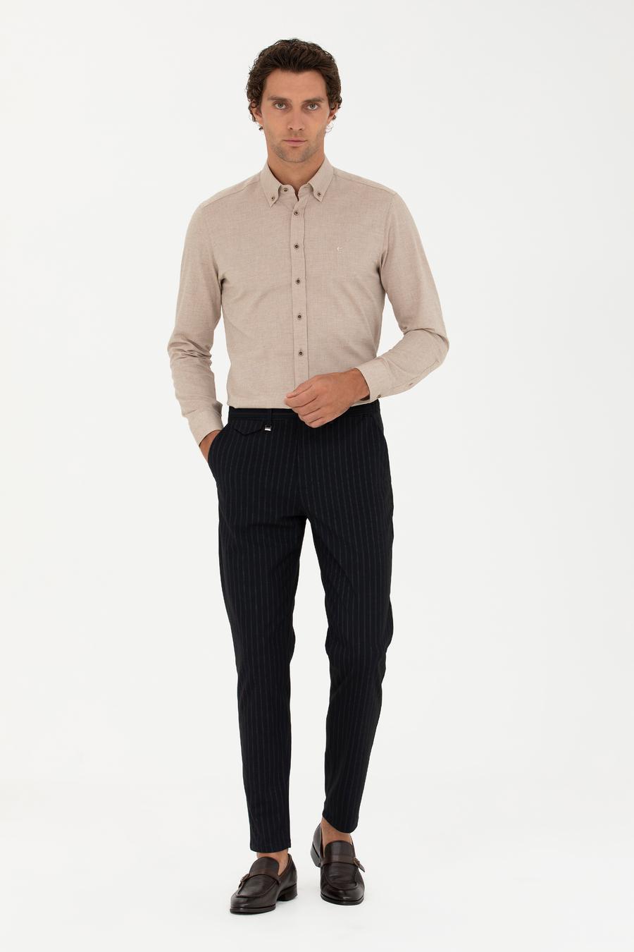 Lacivert Carrot Fit Çizgili Kanvas Pantolon - 50273976082