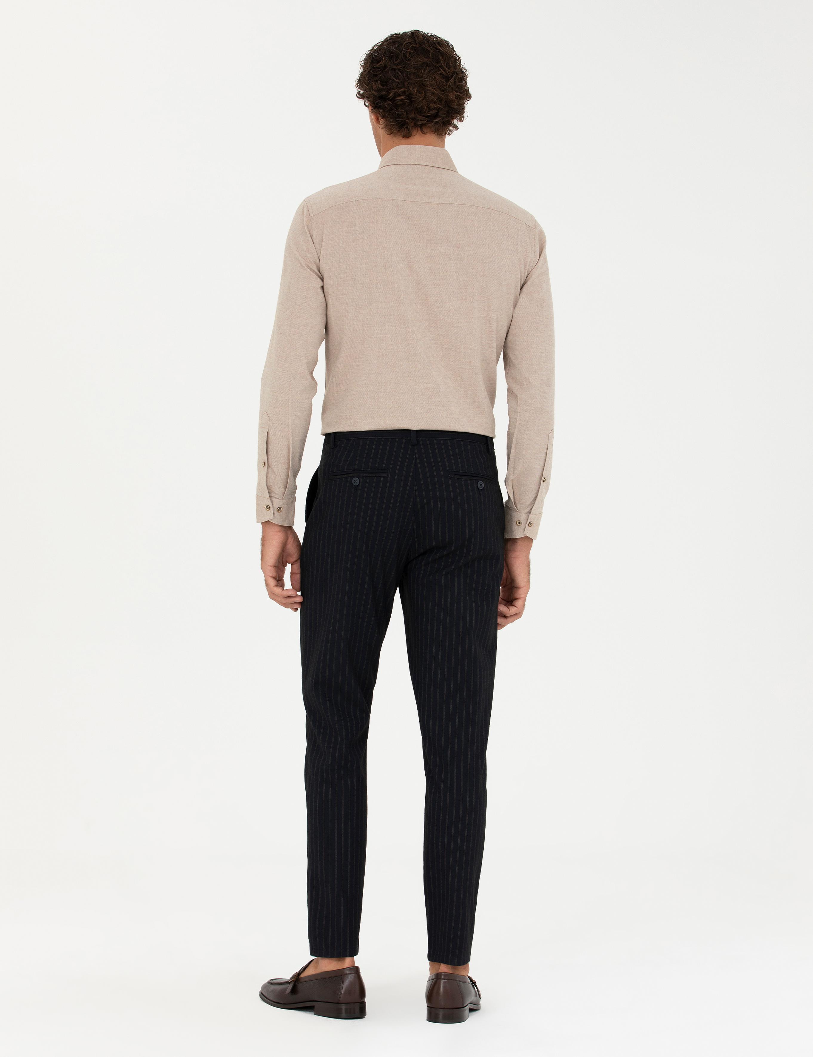 Lacivert Carrot Fit Çizgili Kanvas Pantolon - 50273976082