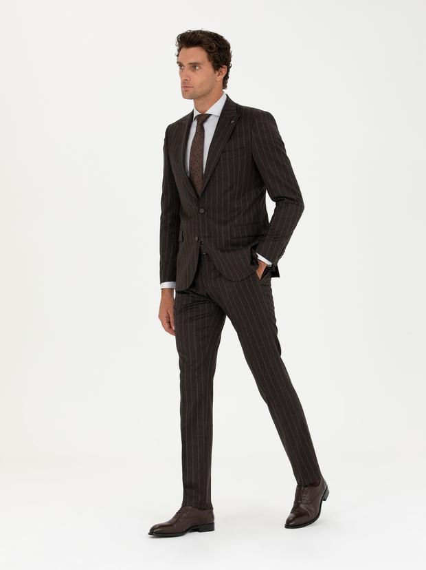 Kahverengi Slim Fit Takım Elbise