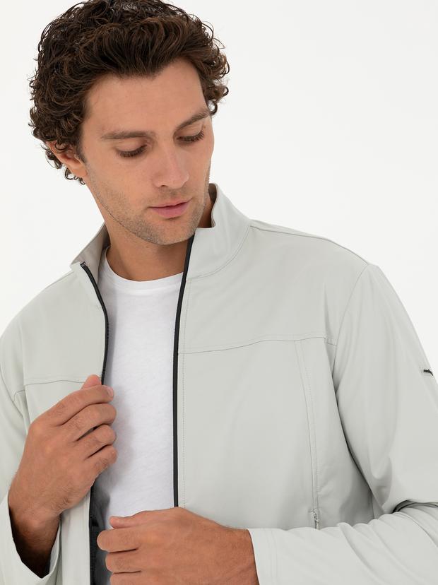 Taş Pamuk Karışımlı Tam Fermuarlı Sweatshirt