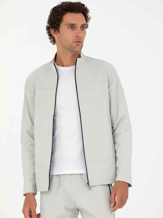 Taş Pamuk Karışımlı Tam Fermuarlı Sweatshirt