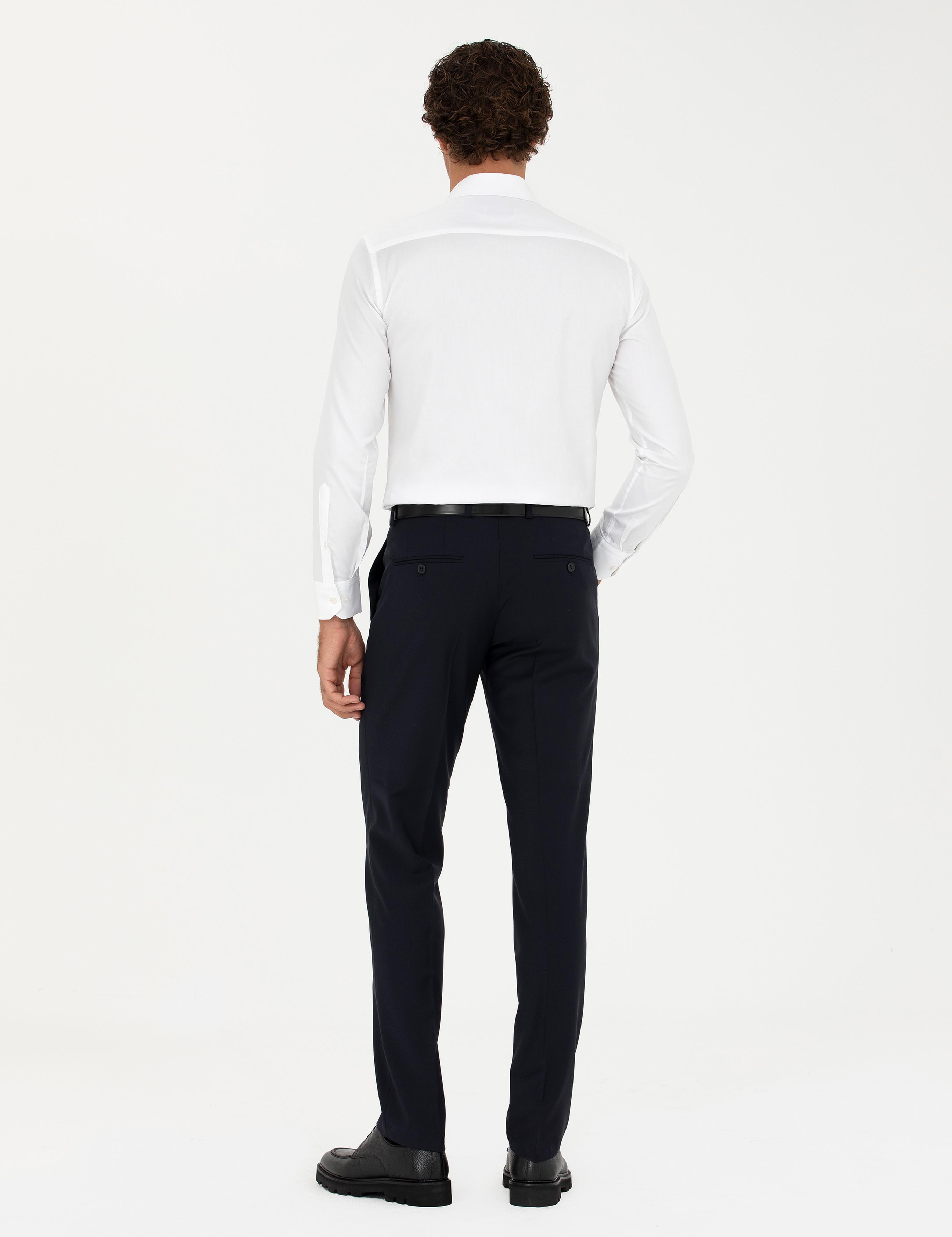 Lacivert Slim Fit Yün Karışımlı Kumaş Pantolon - 50277428003