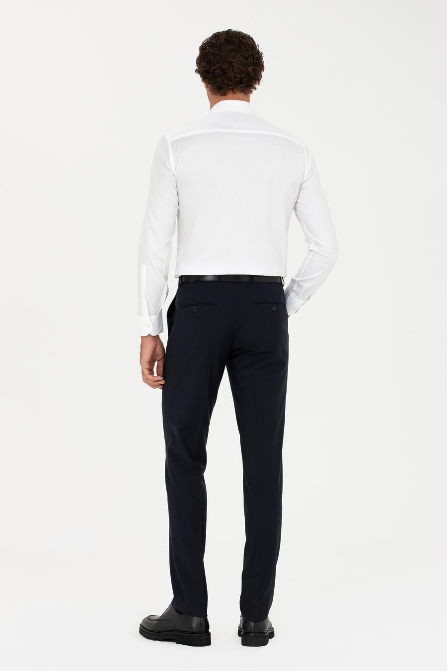 Lacivert Slim Fit Yün Karışımlı Kumaş Pantolon - 50277428003