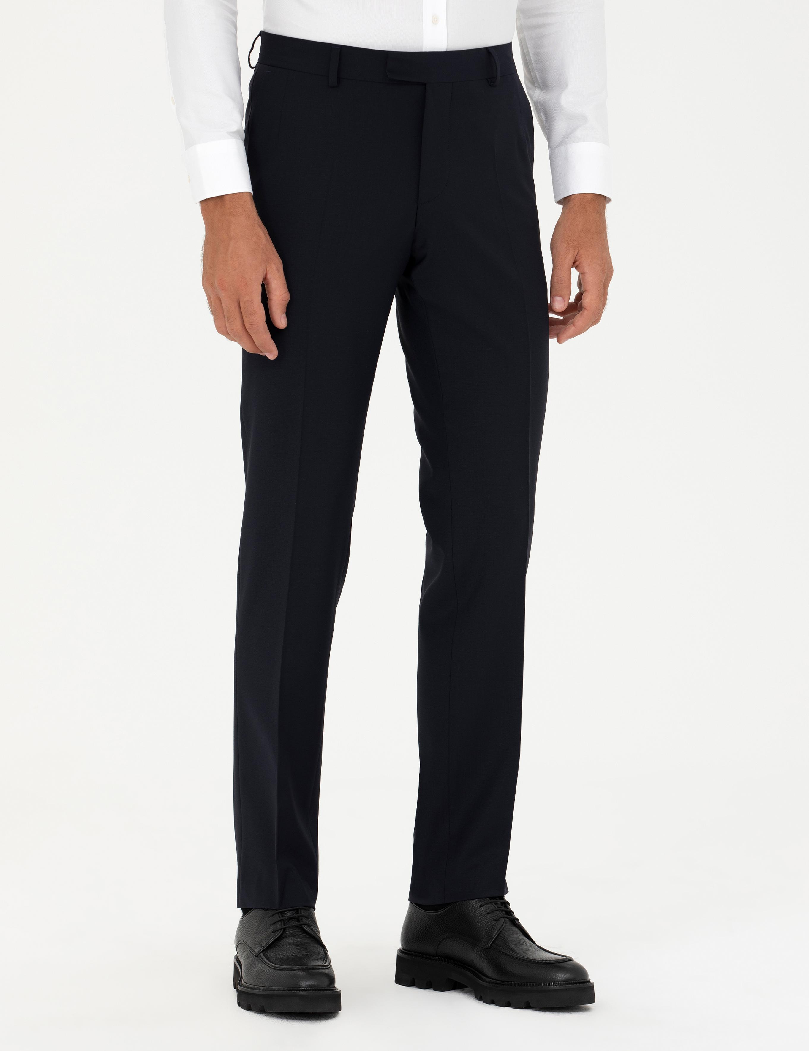 Lacivert Slim Fit Yün Karışımlı Kumaş Pantolon - 50277428003