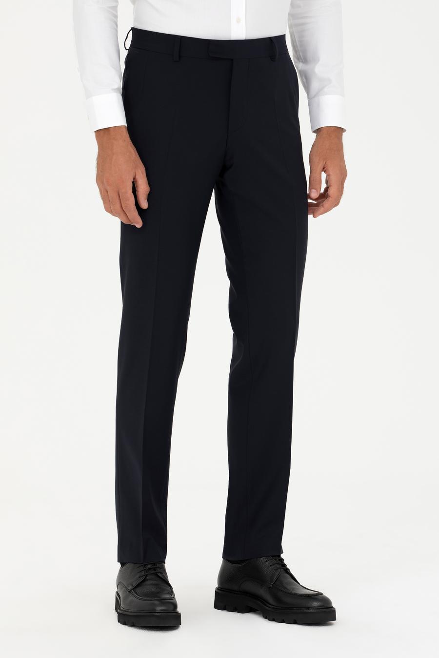 Lacivert Slim Fit Yün Karışımlı Kumaş Pantolon - 50277428003