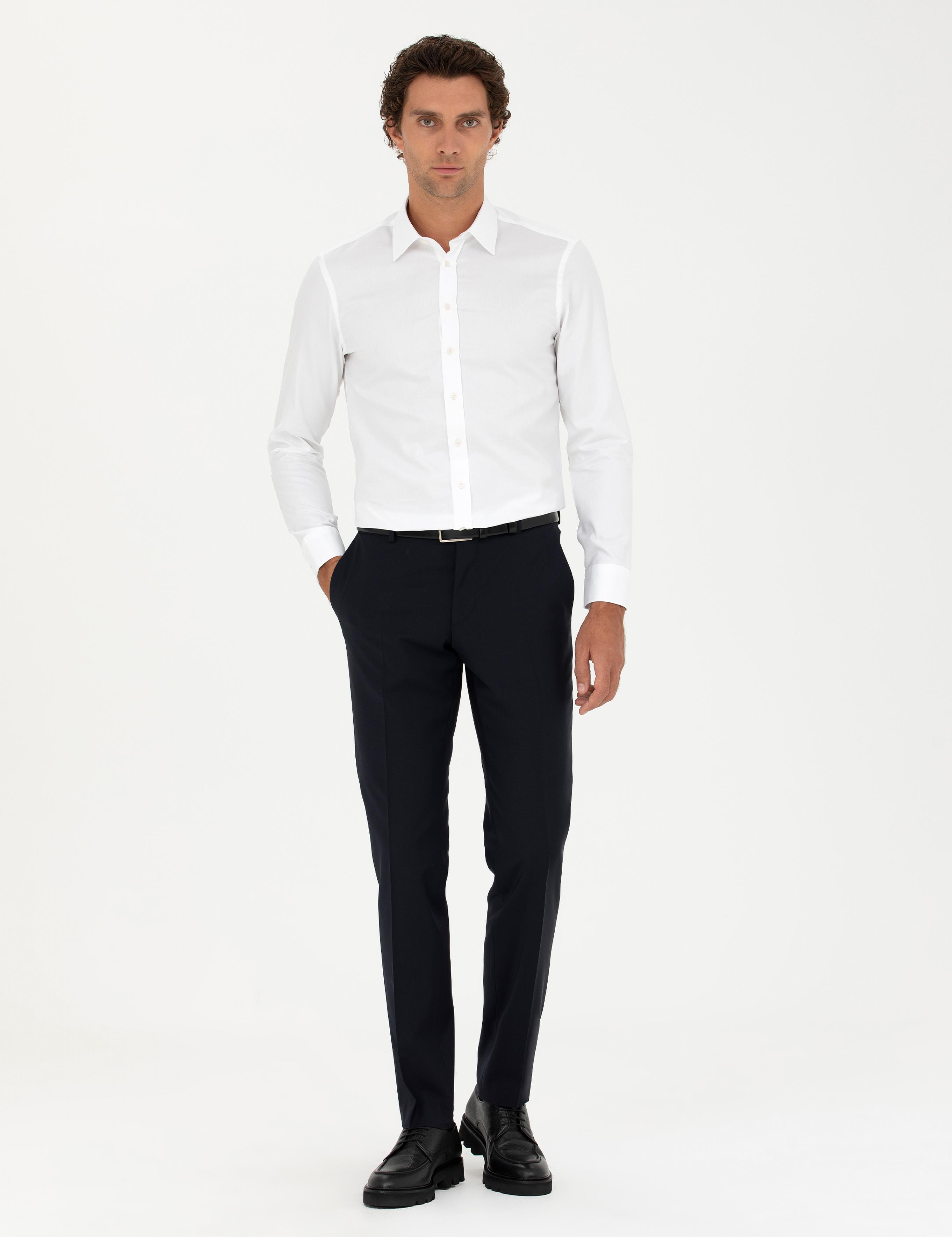 Lacivert Slim Fit Yün Karışımlı Kumaş Pantolon - 50277428003