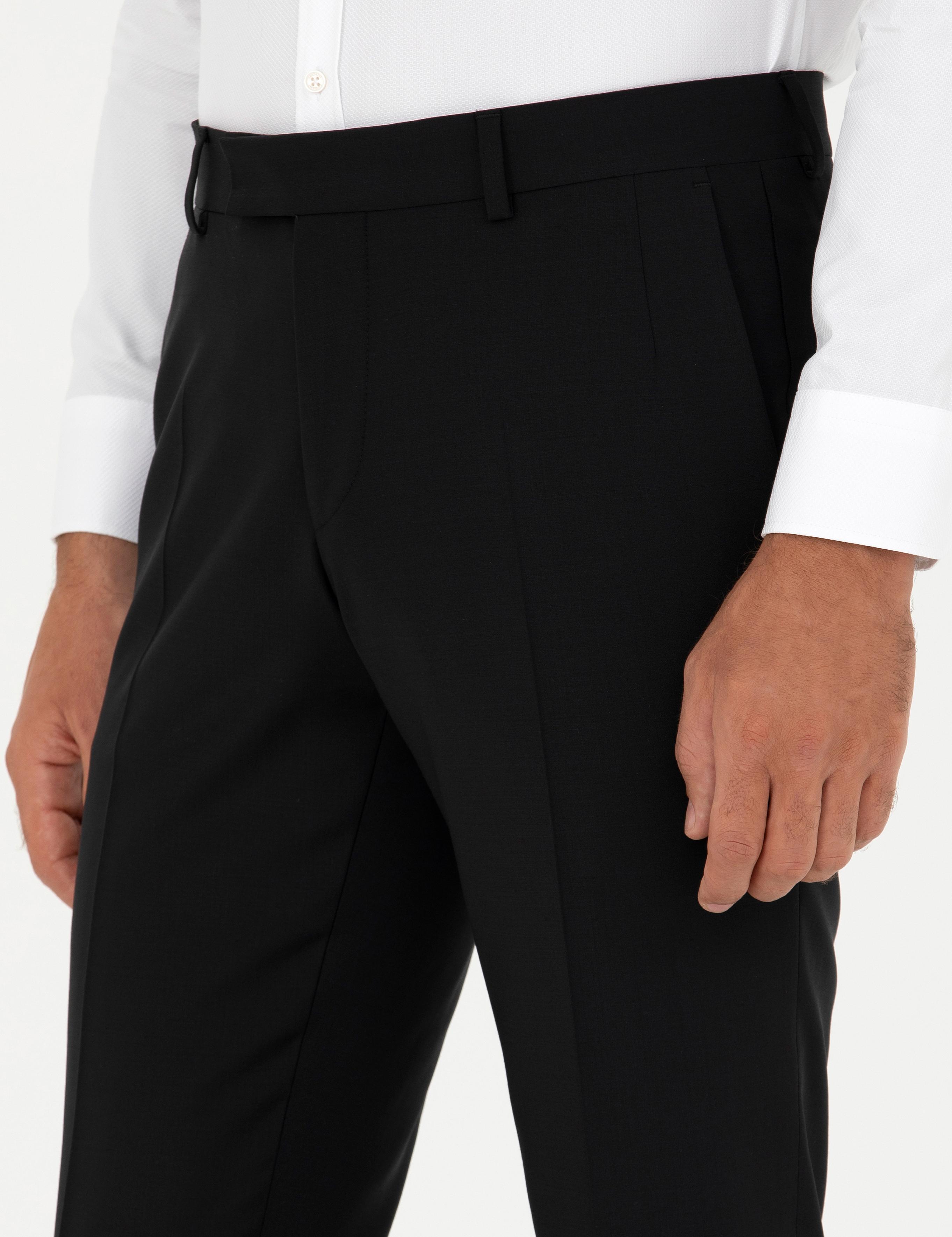 Siyah Slim Fit Yün Karışımlı Kumaş Pantolon - 50277428020