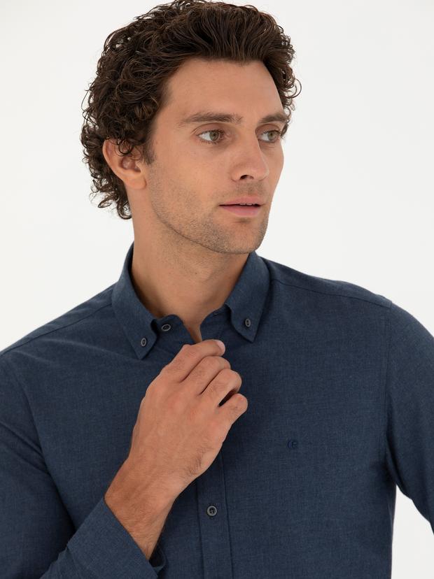 Lacivert Slim Fit Uzun Kollu Gömlek