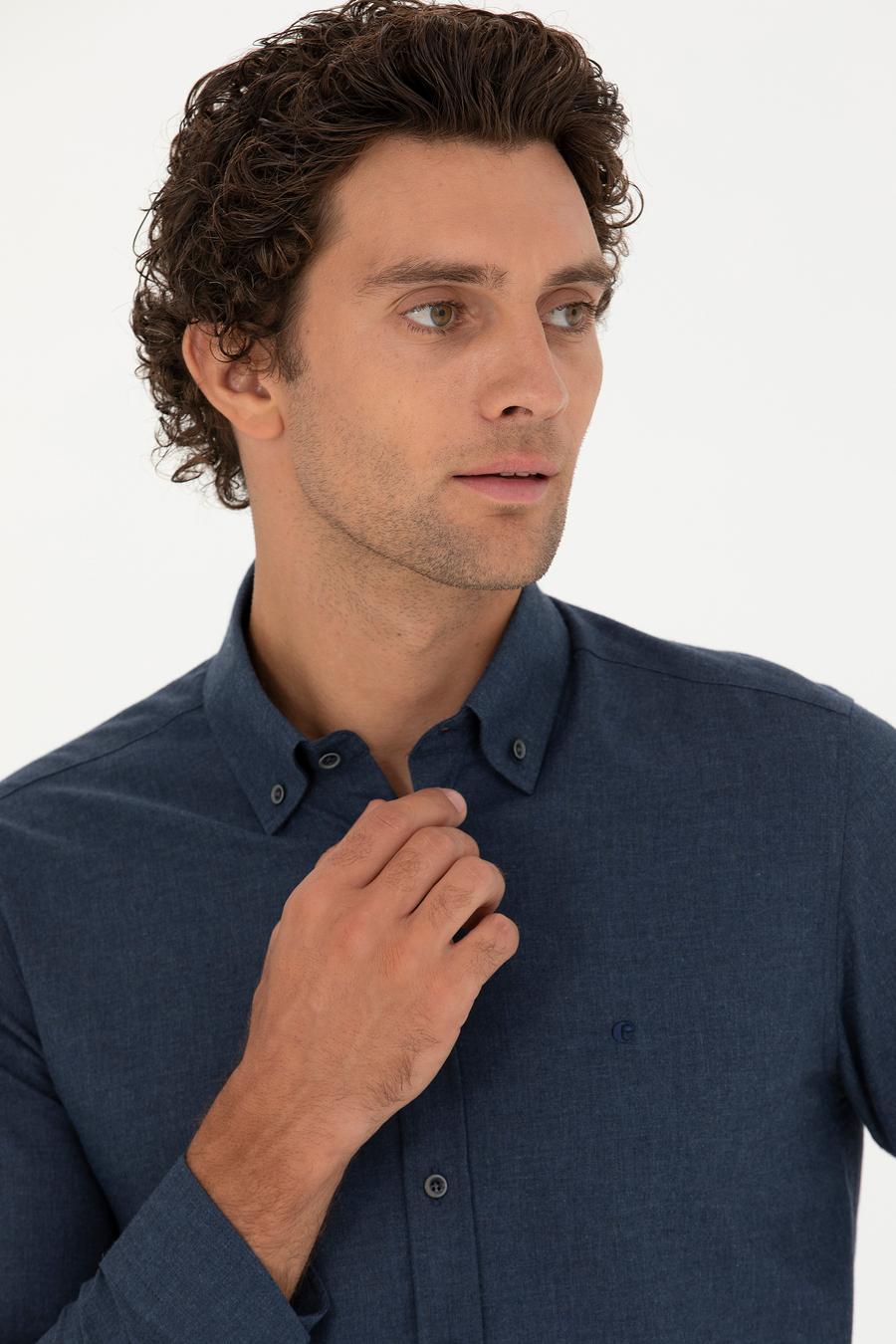 Lacivert Slim Fit Uzun Kollu Gömlek - 50279988218