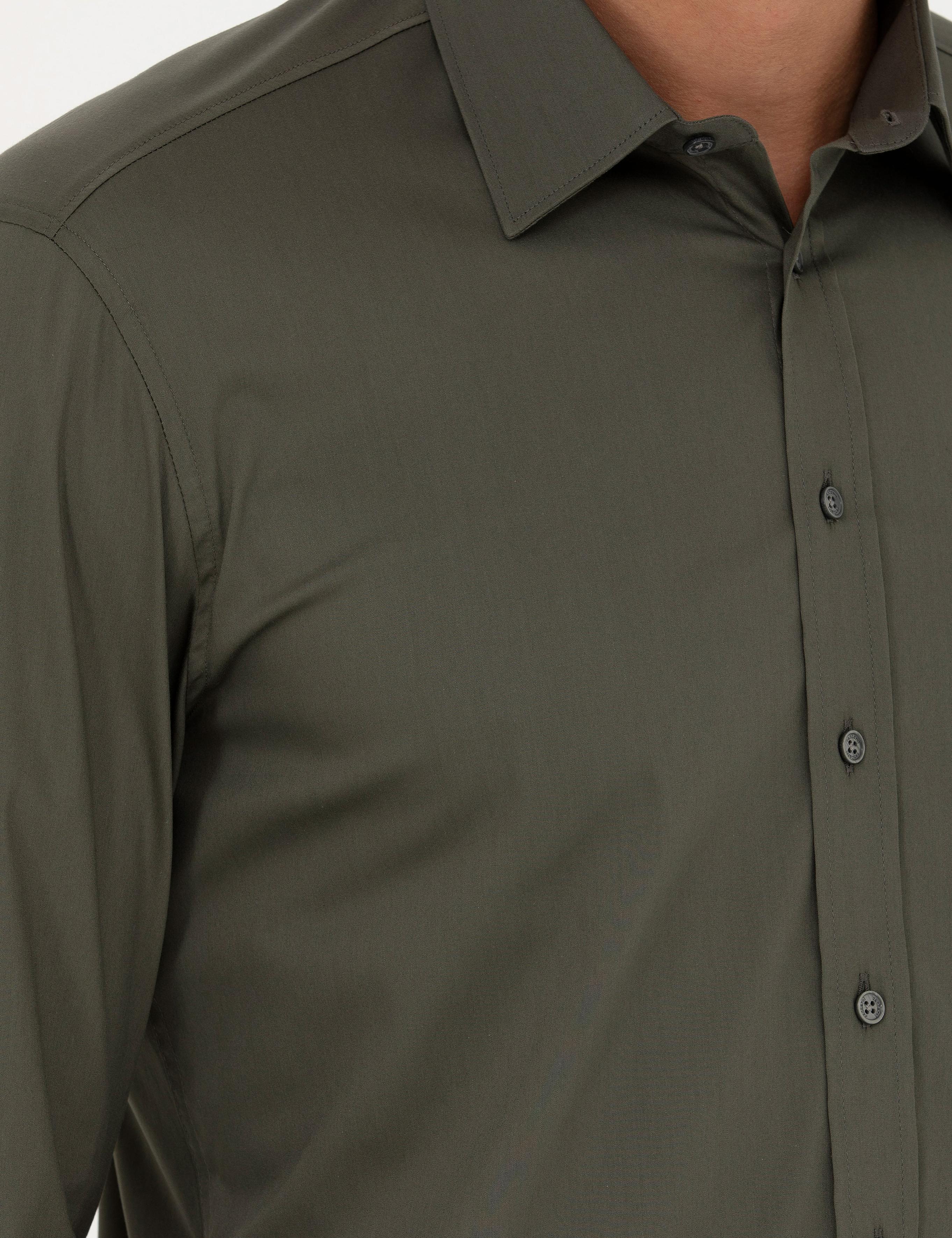Haki Slim Fit Pamuk Karışımlı Klasik Gömlek - 50282995063