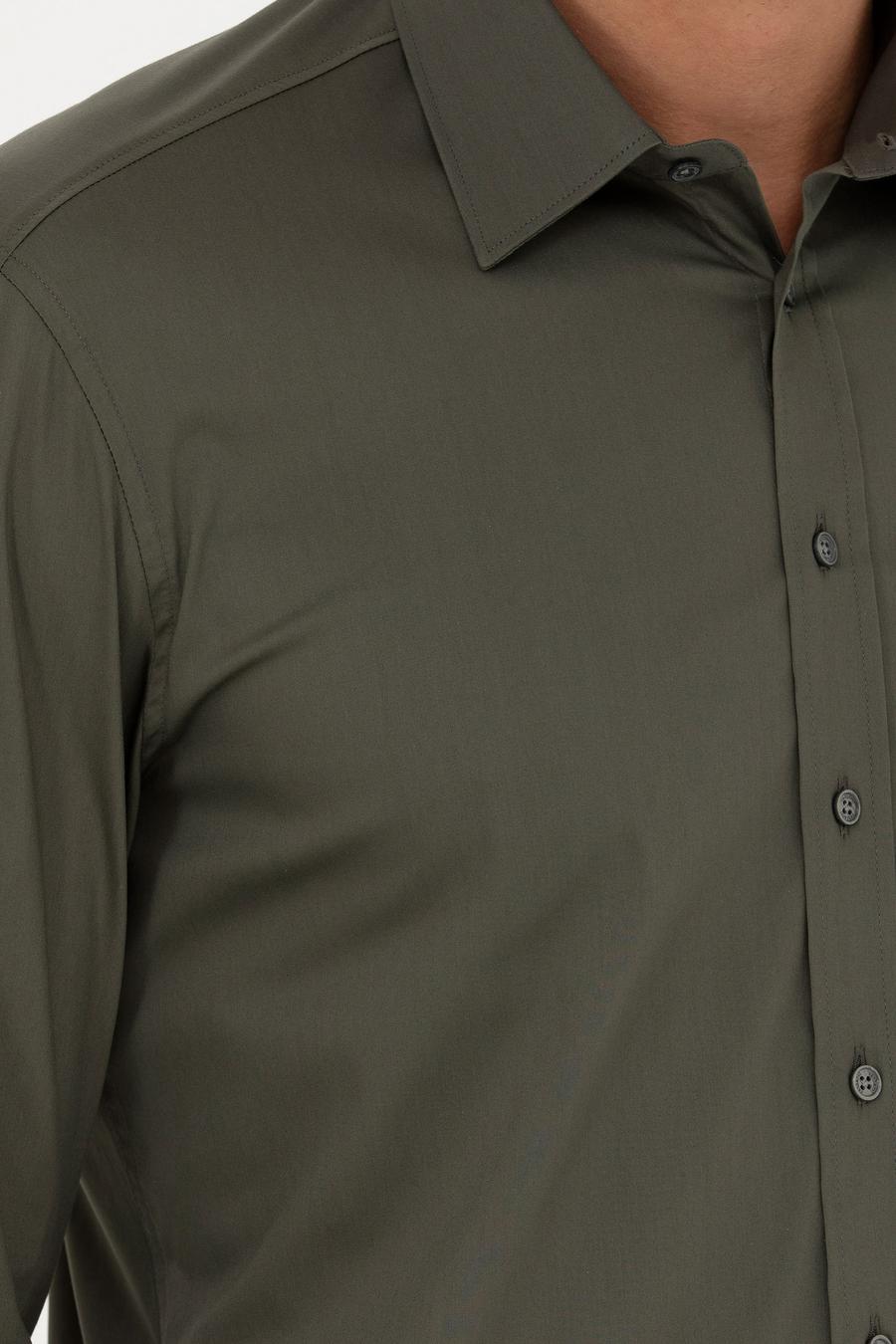 Haki Slim Fit Pamuk Karışımlı Klasik Gömlek - 50282995063