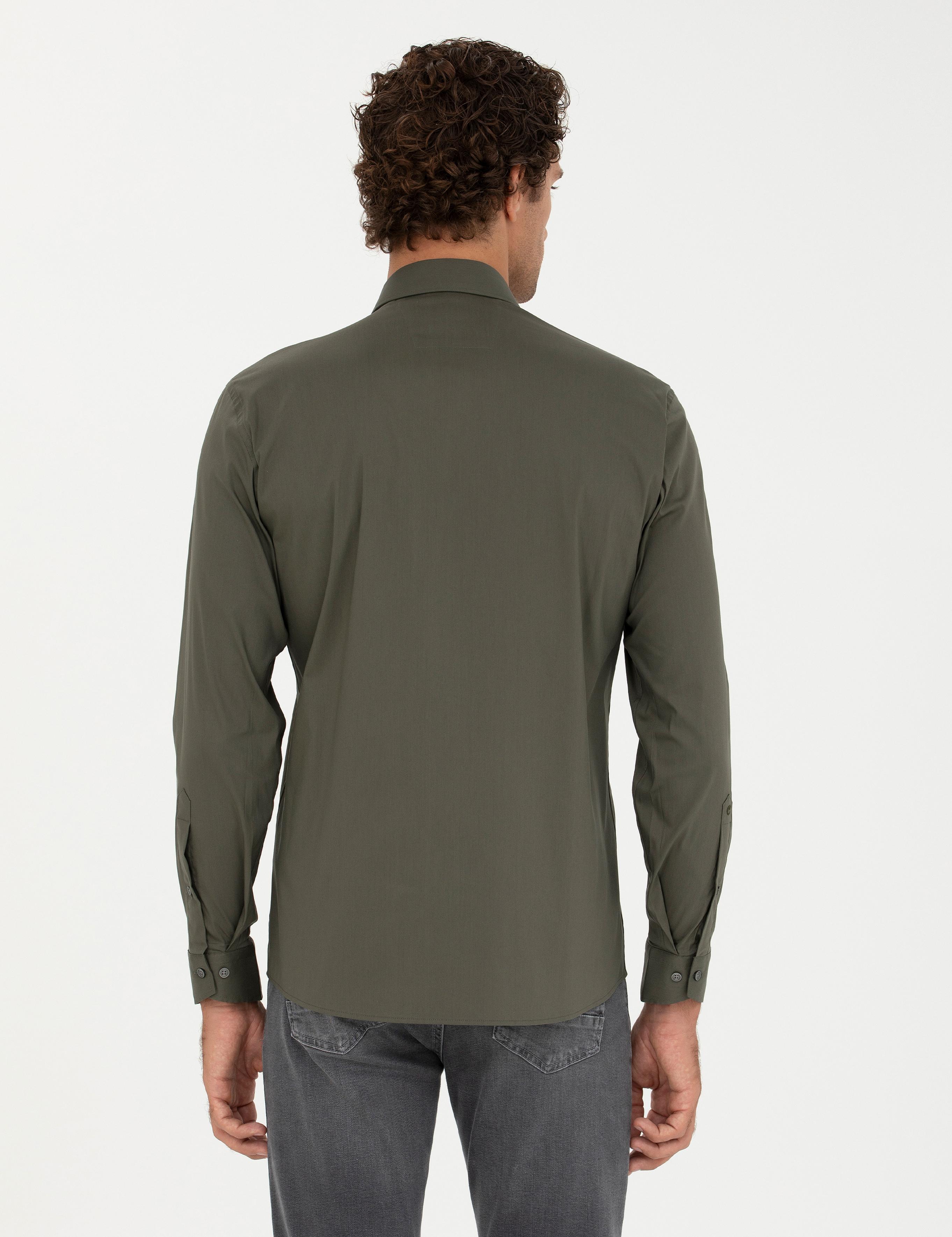 Haki Slim Fit Pamuk Karışımlı Klasik Gömlek - 50282995063