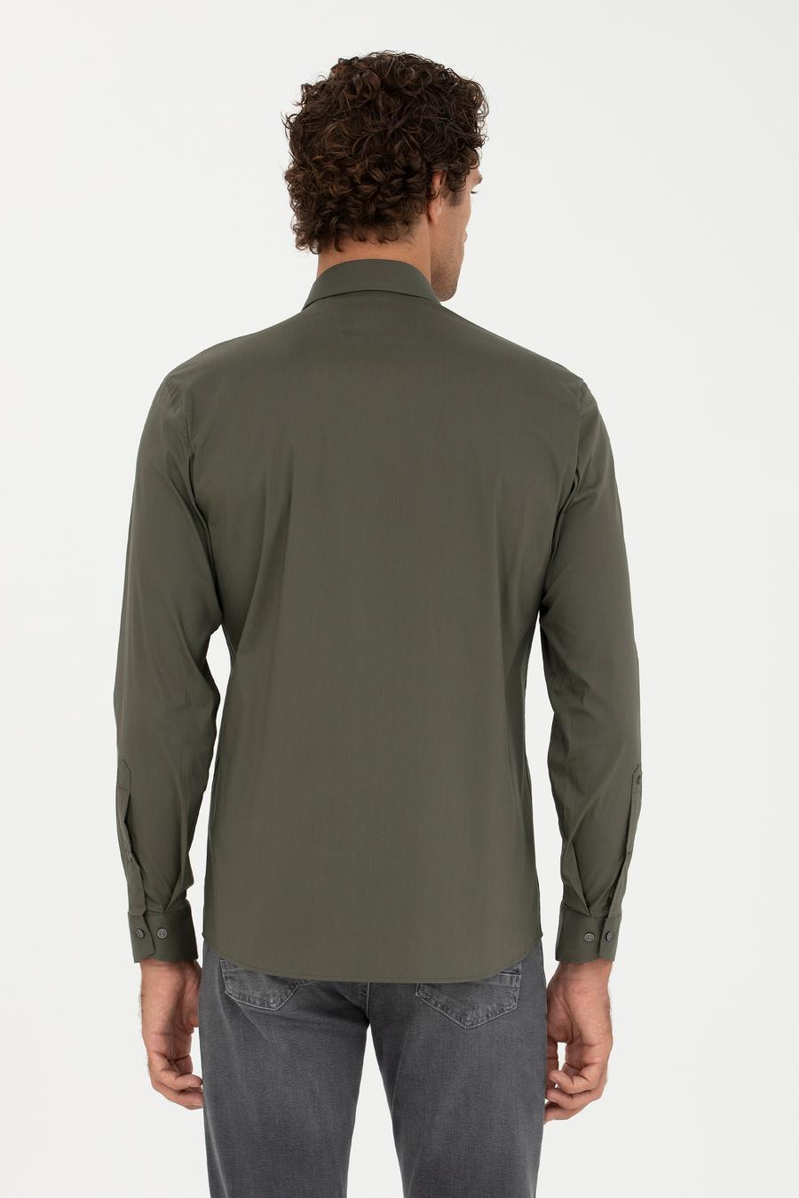 Haki Slim Fit Pamuk Karışımlı Klasik Gömlek - 50282995063