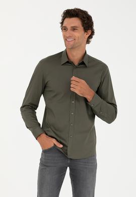 Haki Slim Fit Pamuk Karışımlı Klasik Gömlek