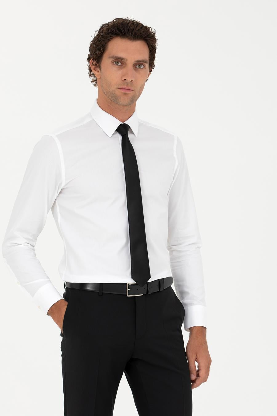 Beyaz Slim Fit Uzun Kollu Gömlek - 50282349013