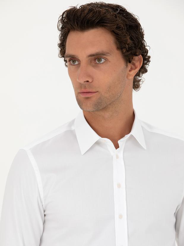 Beyaz Slim Fit Uzun Kollu Gömlek