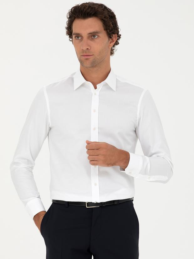 Beyaz Slim Fit Uzun Kollu Gömlek
