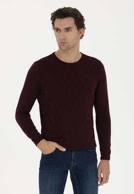 Bordo Slim Fit Bisiklet Yaka Triko Kazak