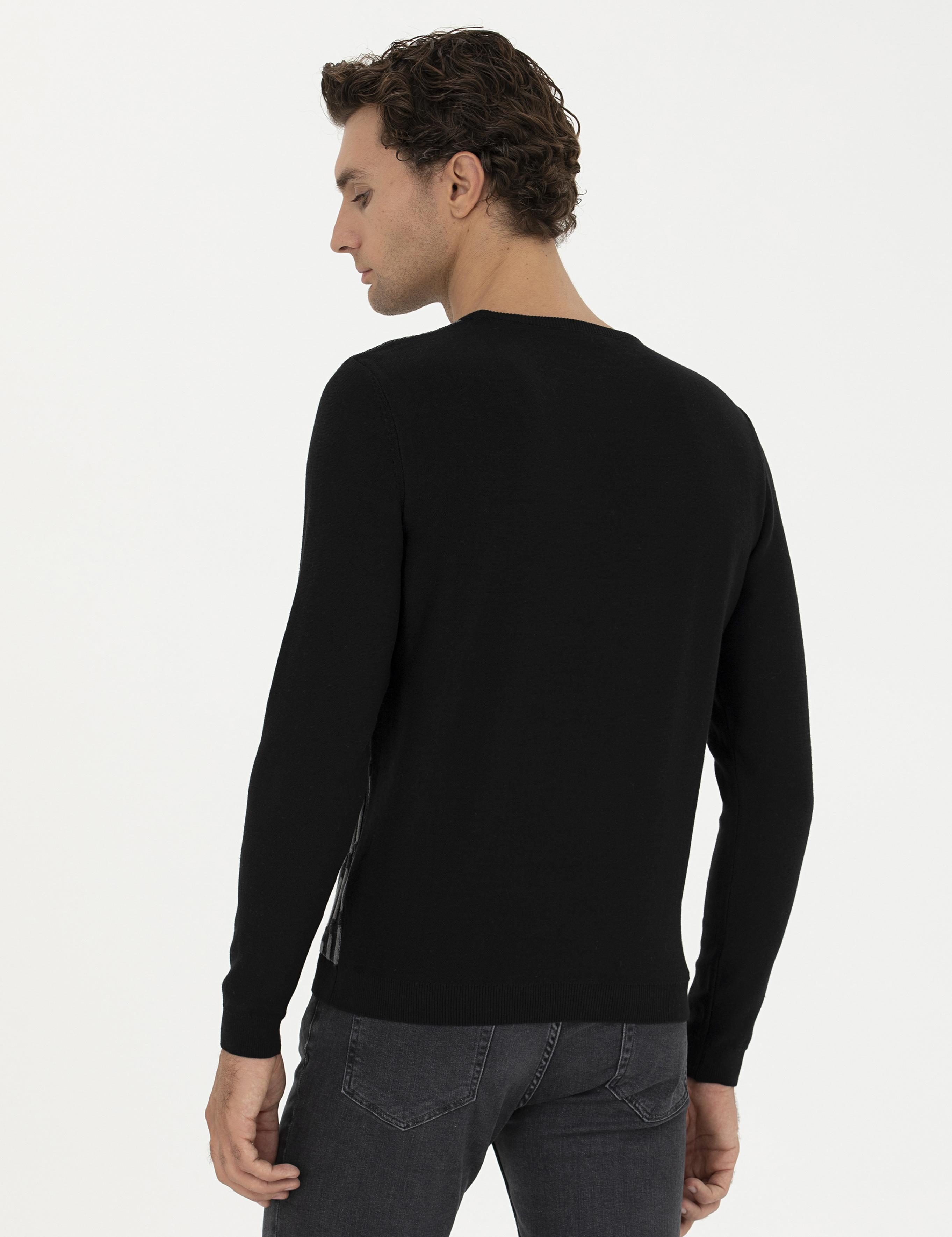 Siyah Slim Fit %100 Pamuk Bisiklet Yaka Triko Kazak - 50234952028